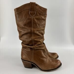 Steve Madden Classic Western Style Tan Cognac Leather Scrunched Slouchy 10 M